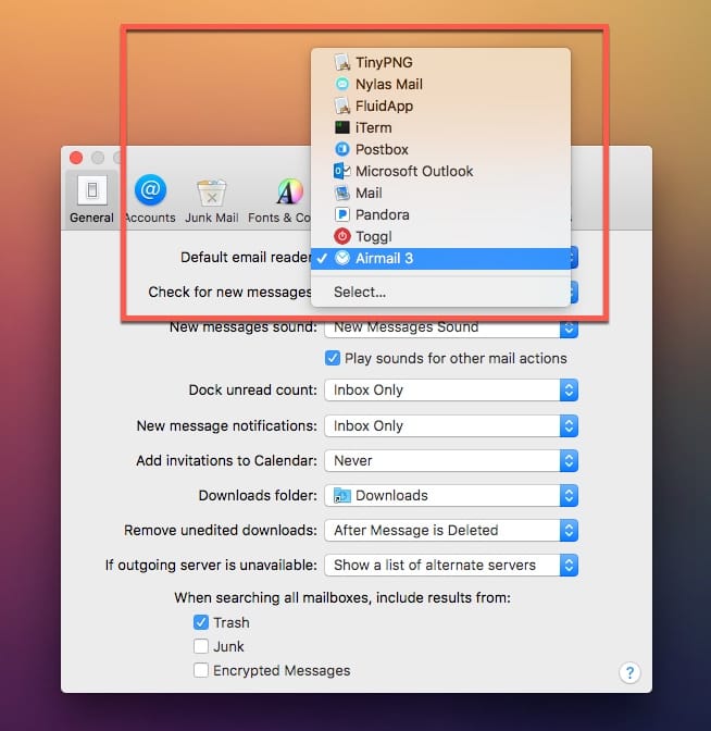 changing default mail client for a mac